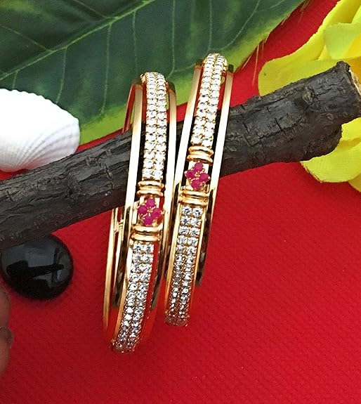 LukGud Gold Plated Traditional Stone Bangles for Women and Girls