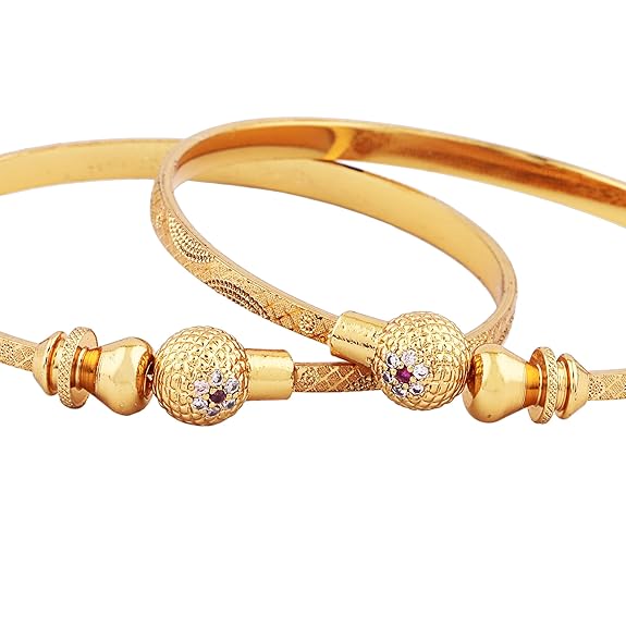 LukGud Set Of 2 Latest Traditional Design 18k Gold Plated Adjustable Bracelet Bangles for Women