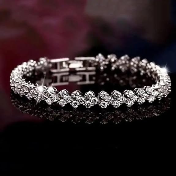 LukGud Platinum Plated Crystal Bangle Bracelet for Women and Girls