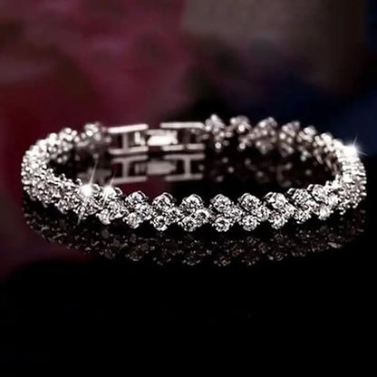 LukGud Platinum Plated Crystal Bangle Bracelet for Women and Girls