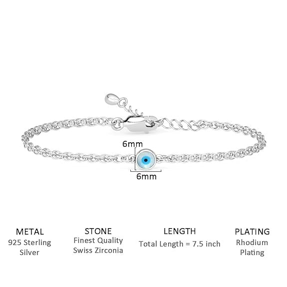 LukGud Silver Evil Eye Chain Bracelet, Adjustable, Anti Tarnish for Women and Girls