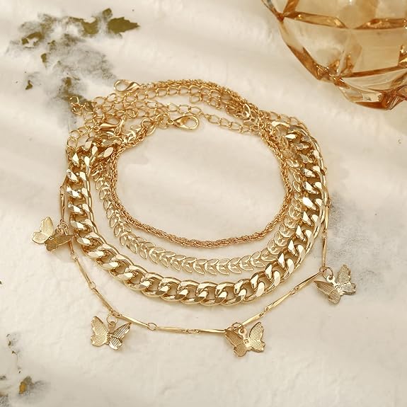 LukGud Latest Stylish Multilayer Gold Plated Bangle Bracelet for Women and Girls