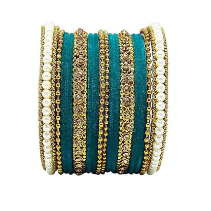 LukGud Traditional fabric stone metal bangles set for women and girls.