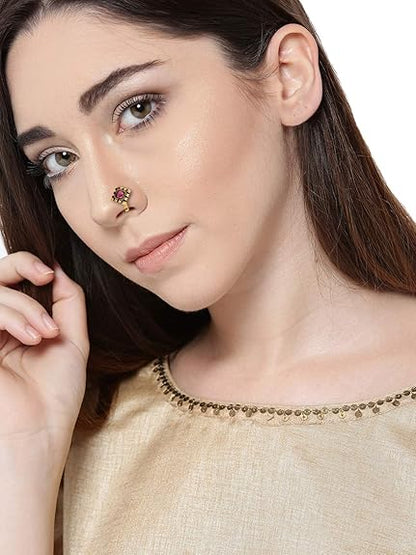 LukGud Combo Of 4 Antique Adjustable Nose Pin For Women