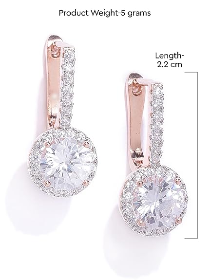 LukGud Glittering Cubic Zirconia Studded Rose Gold Bali Earring For Women