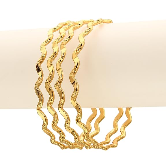 LukGud Gold Plated Thin Size Daily Wearable Bangles for Women - Set of 4