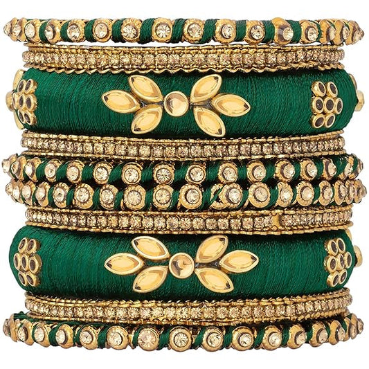 LukGud Kundan Studded Silk Thread Bangles Set