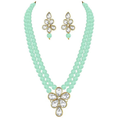 LukGud Crystal Faux Pearl Kundan Necklace & Jewelry Set Gift for Women