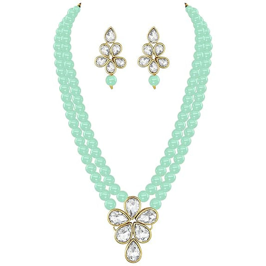 LukGud Crystal Faux Pearl Kundan Necklace & Jewelry Set Gift for Women