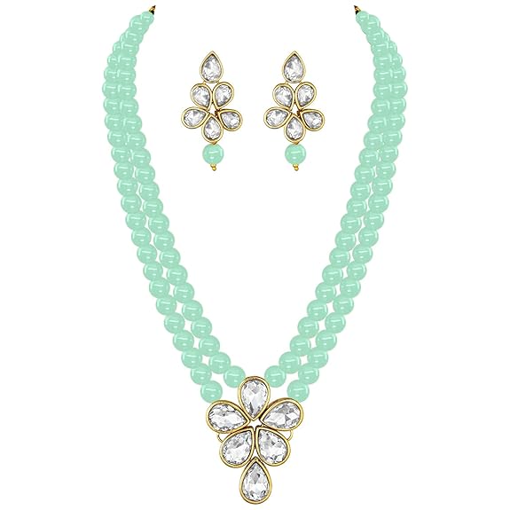 LukGud Crystal Faux Pearl Kundan Necklace & Jewelry Set Gift for Women