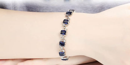 LukGud Latest Stylish Platinum Plated Austrian Crystal Bracelet for Women and Girls (Blue)