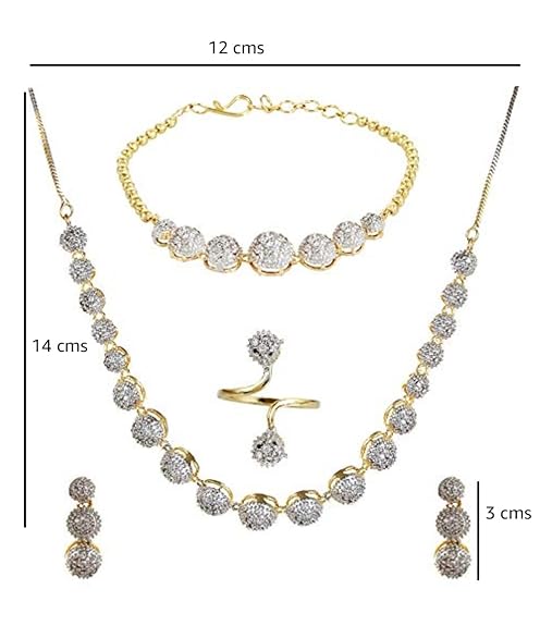 LukGud American Diamond Combo of Choker Necklace Set with Earrings, Bracelet and Ring for Girls and Women