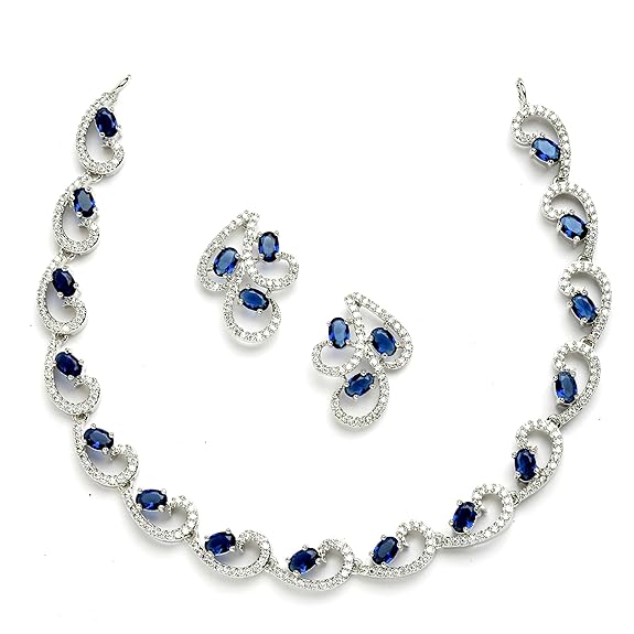 LukGud American Diamond studded Necklace and Drop Earrings Jewellery Set for women