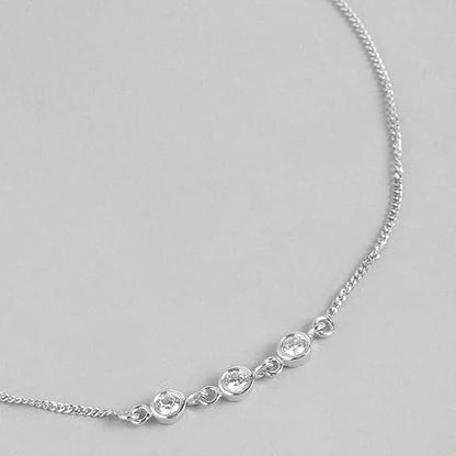 LukGud Silver Designer Cubic Zirconia Rhodium Plated Adjustable Chain Anklet (Single) | Gift for Women & Girls