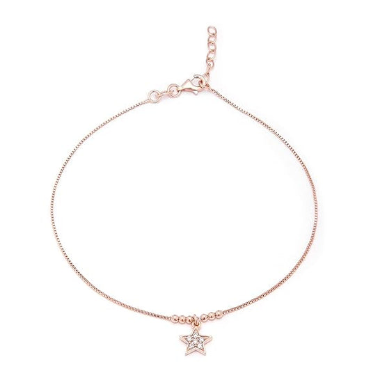 LukGud Silver Anklet | Rose Gold Plated Shimmering Cubic Zirconia Gift Ideas-Women Charm Anklet |