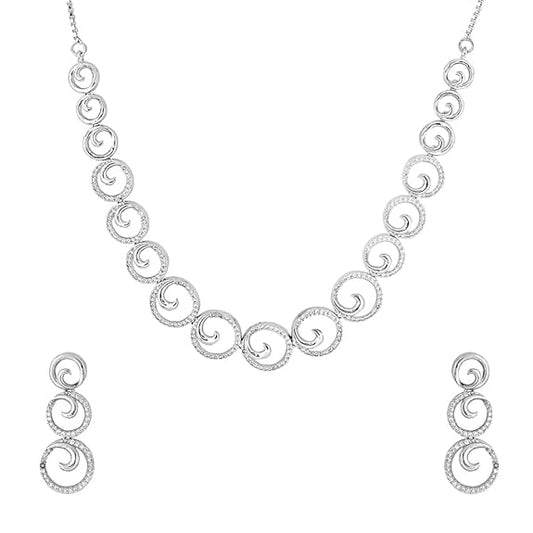 LukGud Rosegold Rhodium Plated AD Necklace Set for Women | Birthday Gift for Girls & Women