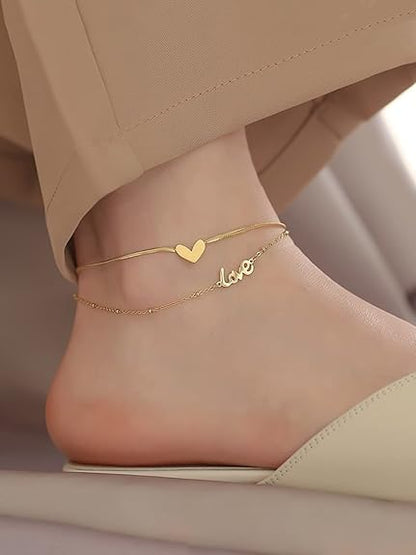 LukGud Valentine Gift for Girls Anklets Anklets for Women Charm Hagging inter-linked Chain Style Chic Anklet for Women and Girls