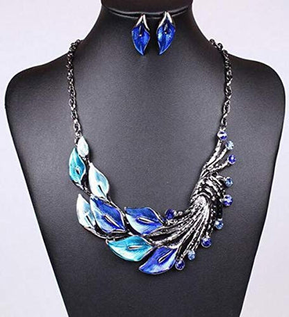 LukGud Splendid Statuesque Blue Colour Necklace Earring Set Gift For Women Girls
