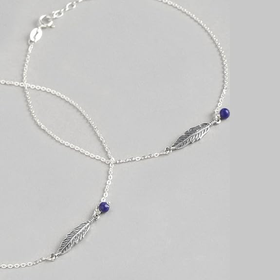 LukGud Silver Beads Leaf Rhodium Plating Chain Anklet (Pair) | | Gift for Women & Girls |