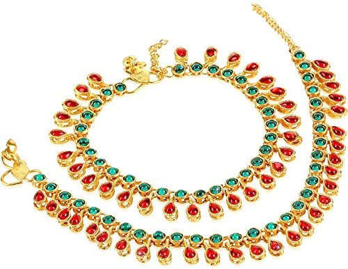 LukGud Gold Plated Kundan Payal Anklets Jewellery for Women & Girls