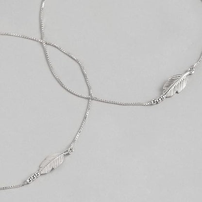 LukGud 925 Sterling Silver Designer Leaf Rhodium Plated Adjustable Chain Anklet (Pair) | Gift for Women & Girls