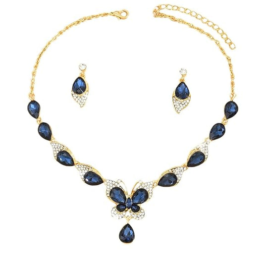 LukGud  Latest Stylish Design Fancy Wedding Party Crystal Necklace Jewellery Set for Women