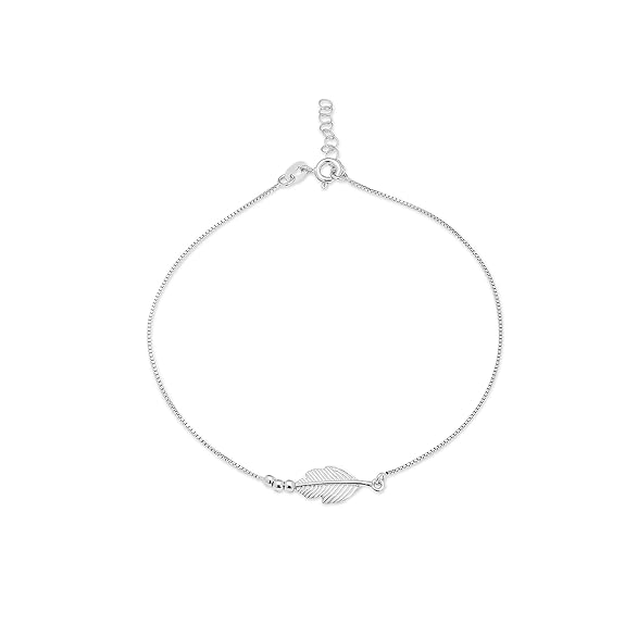 LukGud  Silver Designer Leaf Rhodium Plated Adjustable Chain Anklet (Single) | Gift for Women & Girls |