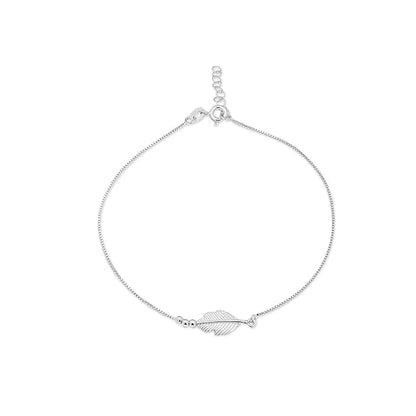 LukGud  Silver Designer Leaf Rhodium Plated Adjustable Chain Anklet (Single) | Gift for Women & Girls |