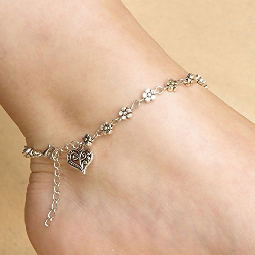 LukGud Oxidised Silver Floral Single Stylish Anklet for Women & Girls(Silver)