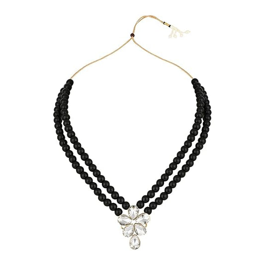 LukGud 18k Gold Plated Traditional Kundan & Pearl Studded Necklace Jewellery Set For Women