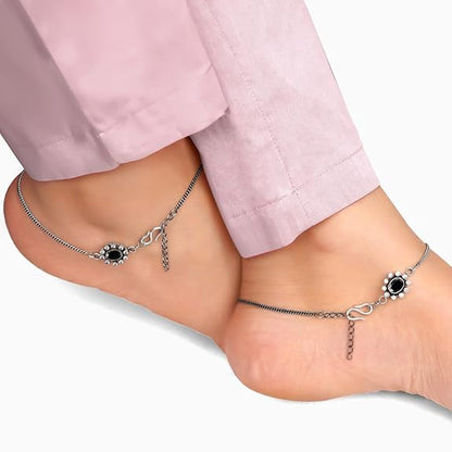 LukGud Silver Sunshine Anklet, (Single) Gifts for Girlfriend, Gifts for Women & Girls|