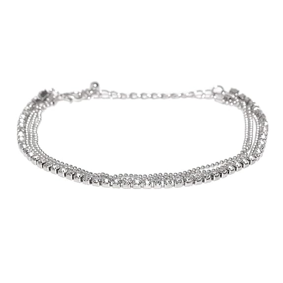 LukGud Silver Anklets  Love Beads Links Silver Plated Anklets for Girls and Women