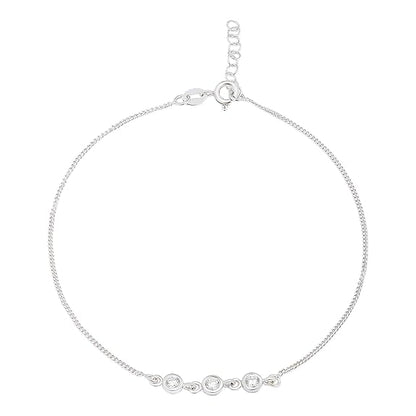 LukGud Silver Designer Cubic Zirconia Rhodium Plated Adjustable Chain Anklet (Single) | Gift for Women & Girls