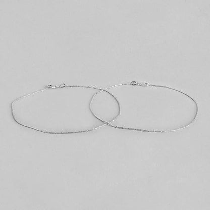 LukGud Silver Designer Sleek Minimal Rhodium Plated Chain Anklets (Pair) for Women | Stylish Silver Jewellery |