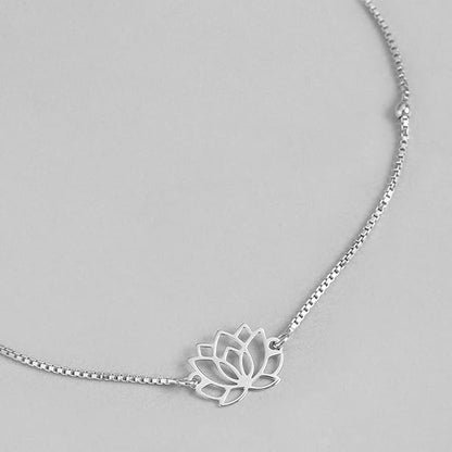 LukGud Silver Designer Lotus Floral Rhodium Plated Adjustable Chain Anklet (Single) | Gift for Women & Girls |