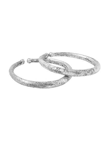 LukGud Classic German Silver Oxidised Antique Design Traditional Kada Anklet for Women and Girls