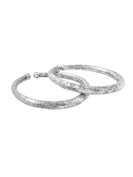 LukGud Classic German Silver Oxidised Antique Design Traditional Kada Anklet for Women and Girls