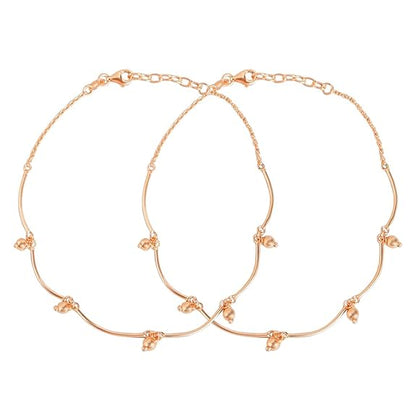 LukGud 925 Sterling Silver Beads Rose Gold Plating Hanging charm anklet (Pair) | Gift for Women & Girls