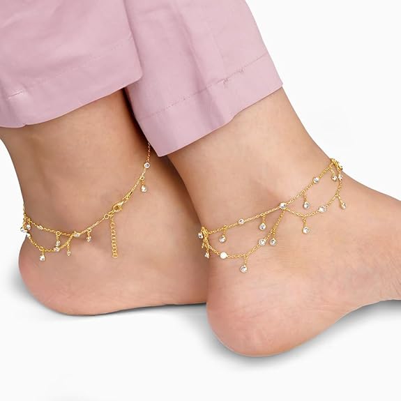 LukGud  Silver Golden Mesmerising Charm Anklet (Single) |Gifts for Women and Girls |