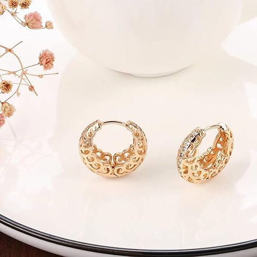 LukGud 18k Rose Gold Plated Latest Fancy Stylish Copper Zircon Bali Earrings for Women and Girls