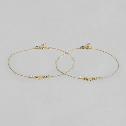 LukGud Silver Butterfly Gold Anklet (Pair) | Gift for Women & Girls |