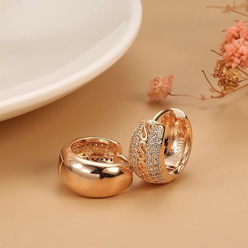 LukGud 18k Rose Gold Plated Latest Fancy Stylish Copper Zircon Bali Earrings for Women and Girls