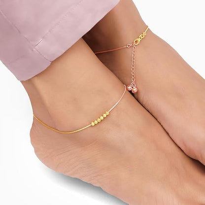 LukGud silver Rose Gold And Golden Beaded Anklet | Gifts for Women and Girls |