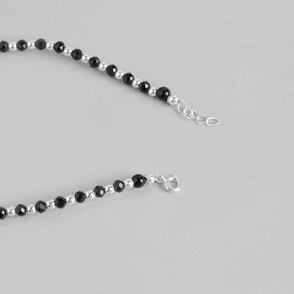 LukGud 925 Sterling Silver Evil Eye Adjustable Rhodium Plated Beaded Anklet (Pair) | Gift for Women & Girls