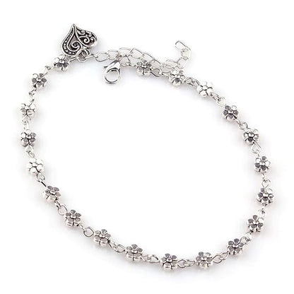 LukGud Oxidised Silver Floral Single Stylish Anklet for Women & Girls(Silver)