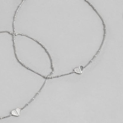 LukGud Silver Designer Heart Locket Rhodium Plated Adjustable Chain Anklet (Pair) | Gift for Women & Girls |