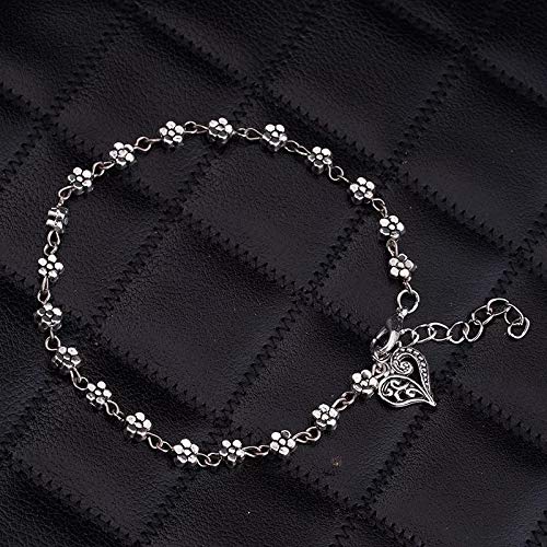 LukGud Oxidised Silver Floral Single Stylish Anklet for Women & Girls(Silver)