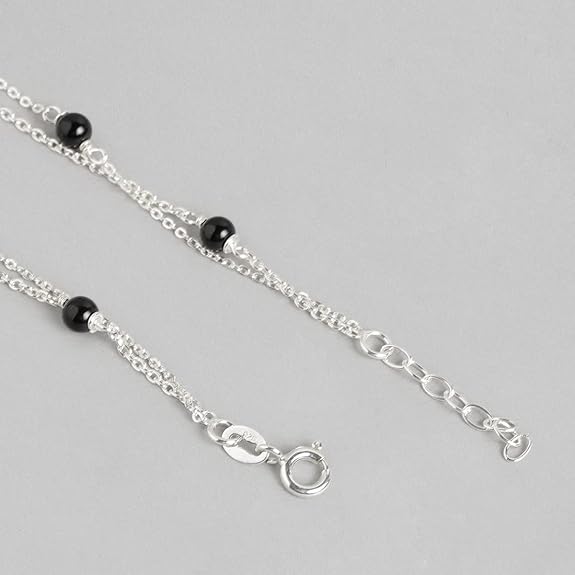 LukGud Silver Layered Designer Leaf Beaded Rhodium Plated Adjustable Chain Anklet (Single) | Gift for Women & Girls |