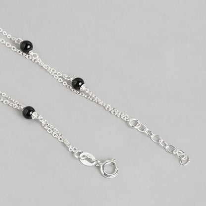 LukGud Silver Layered Designer Leaf Beaded Rhodium Plated Adjustable Chain Anklet (Single) | Gift for Women & Girls |