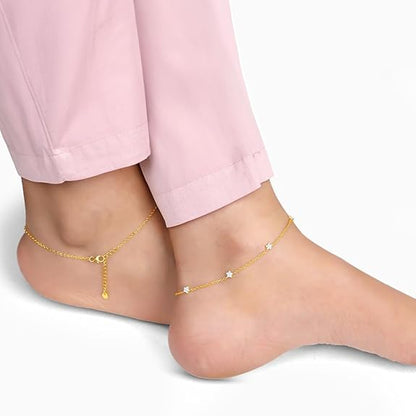 LukGud Silver Golden Star Constellation Anklet,Single| Valentine Gift for Girlfriend Wife Women & Girls |